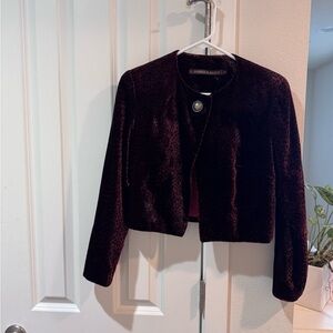 Double D Ranch Women's Cropped Velvet Blazer in Dark Wine